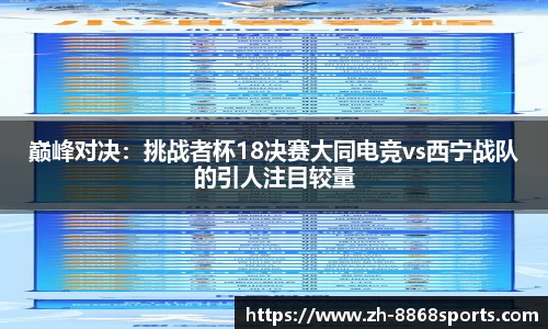 巅峰对决：挑战者杯18决赛大同电竞vs西宁战队的引人注目较量